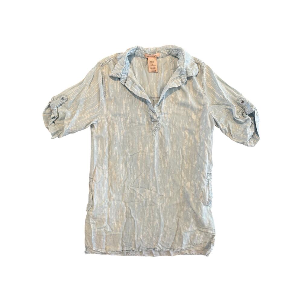 Philosophy Light Blue Tencel Tunic Top L Roll Tab Sleeve Popover Dress - Picture 2 of 11